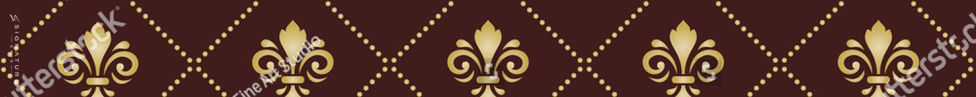 Seamless pattern. Modern geometric brown and golden ornament with royal lilies., board 1
